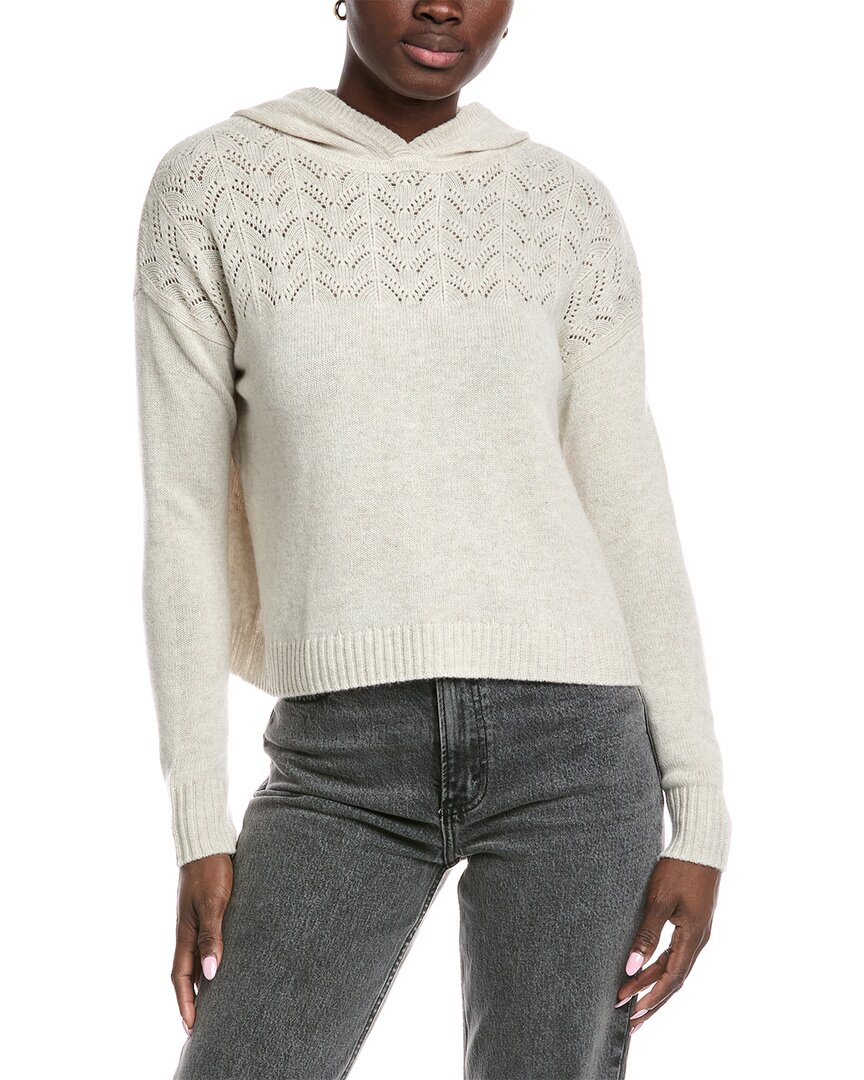 Autumn Cashmere Cropped Pointelle Yoke Cashmere Hoodie In Neutral