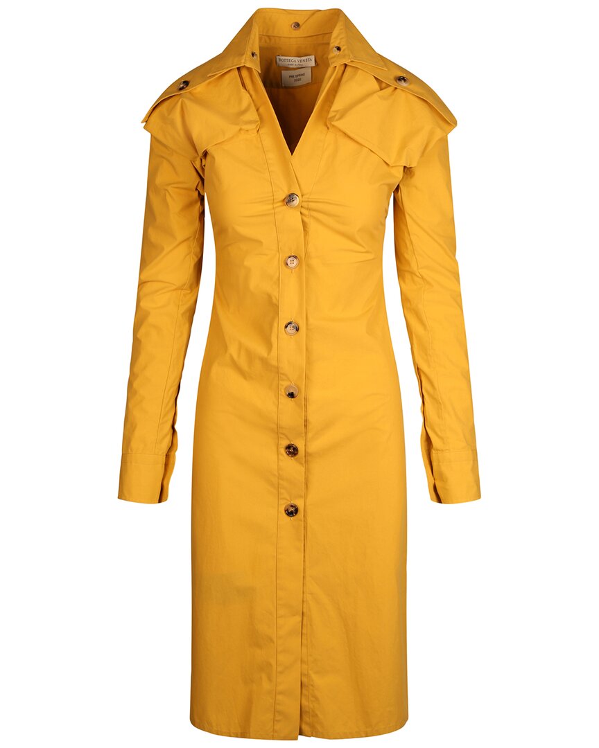 Bottega Veneta Fitted Shirt Dress With Collared Neckline And Oversized Pockets In Yellow