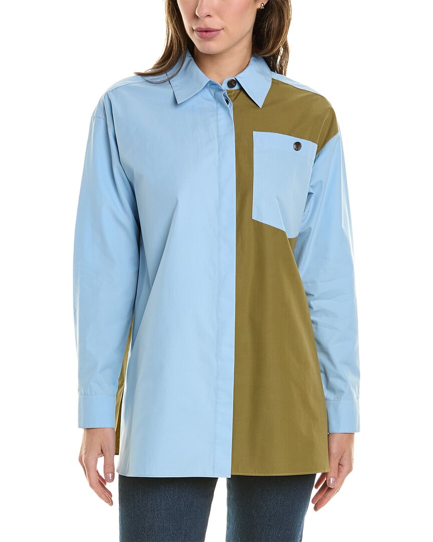 Shop Lafayette 148 New York Colorblocked Oversized Shirt In Blue
