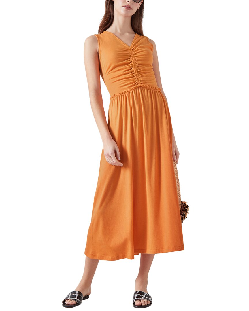 Lk Bennett Womens Ora-burnt Orange Claud Ruched Cotton-jersey Midi Dress
