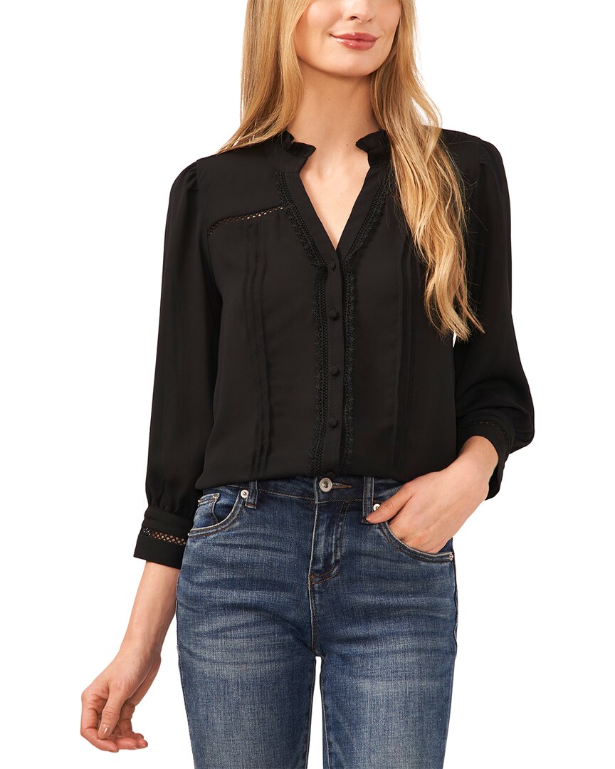 CECE CECE PINTUCK DETAIL BUTTON-DOWN BLOUSE