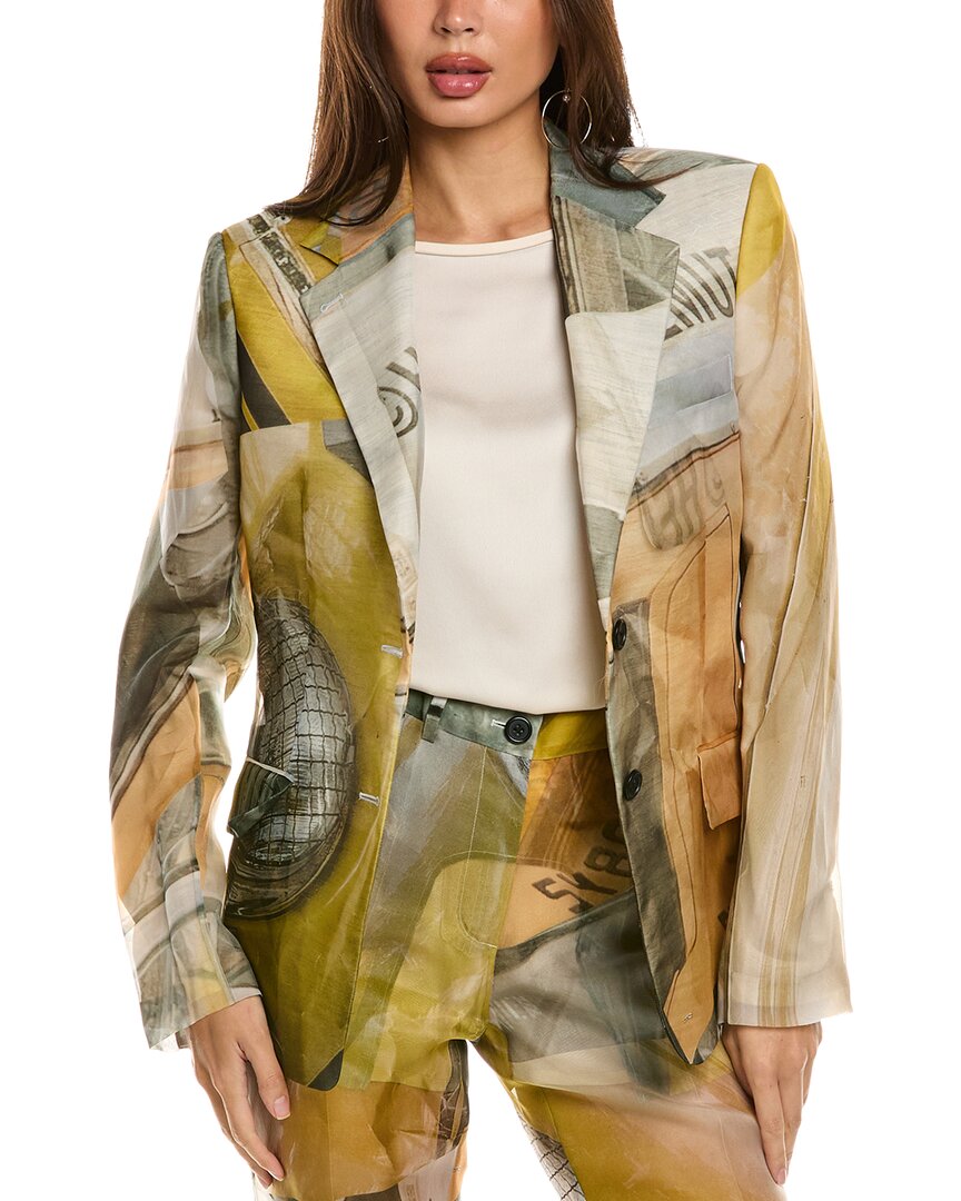 Helmut Lang Classic Silk Blazer In Yellow