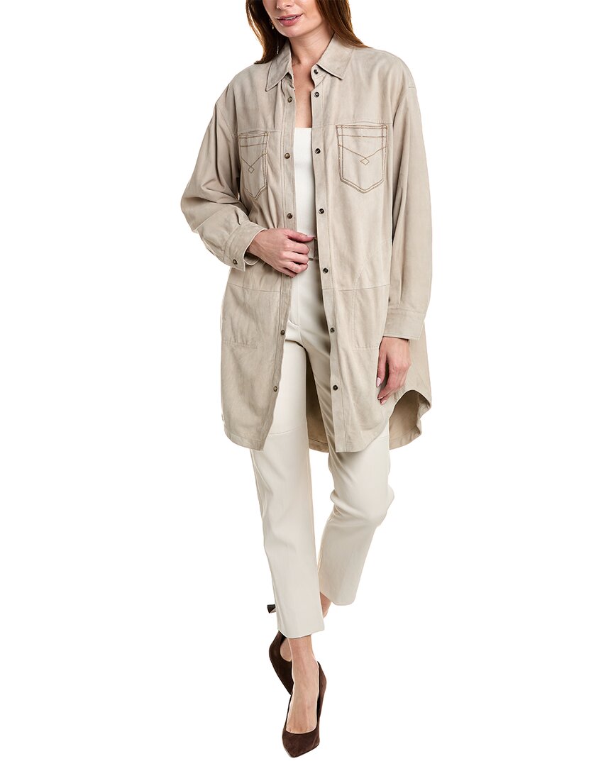 Brunello Cucinelli Leather Jacket In Grey