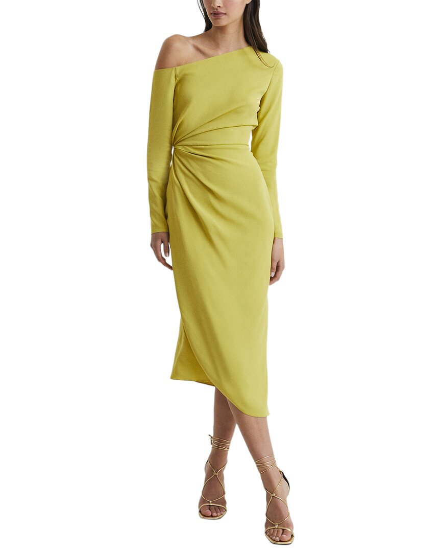 Reiss Nadia Off-shoulder Drape Midi Dress In Green