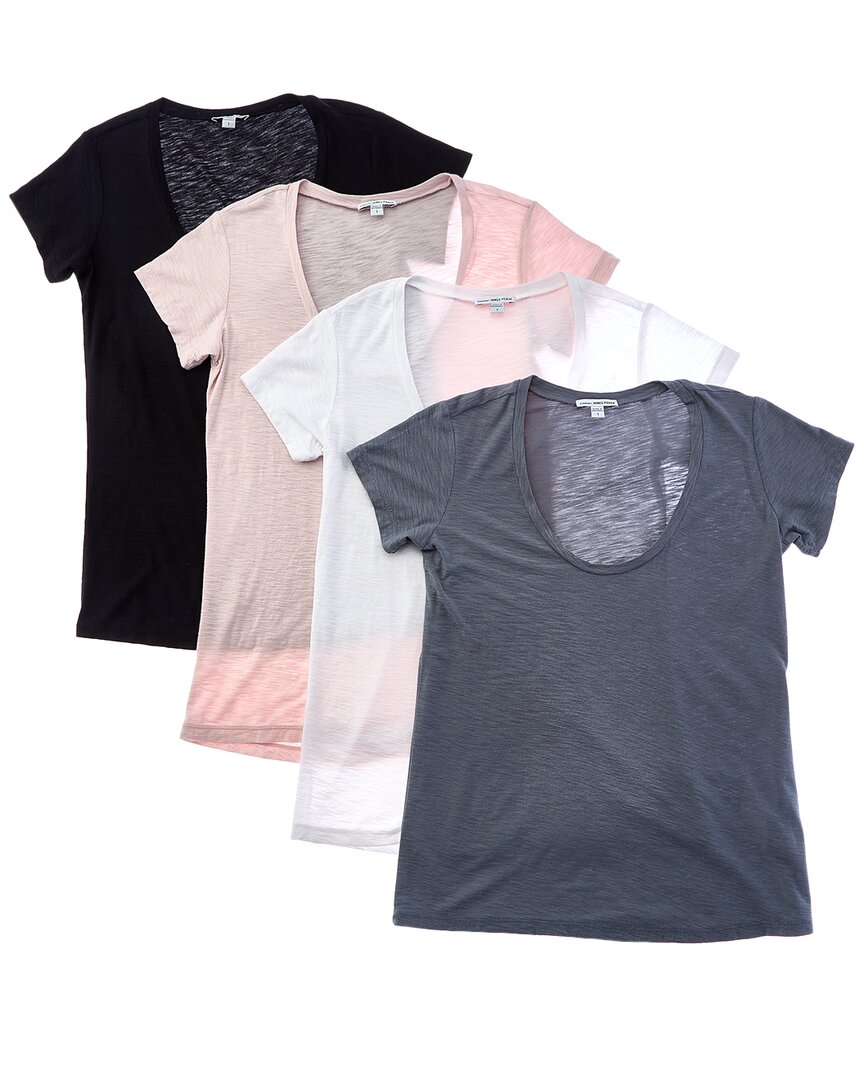 Shop James Perse Set Of 4 Sheer Slub V-neck T-shirt