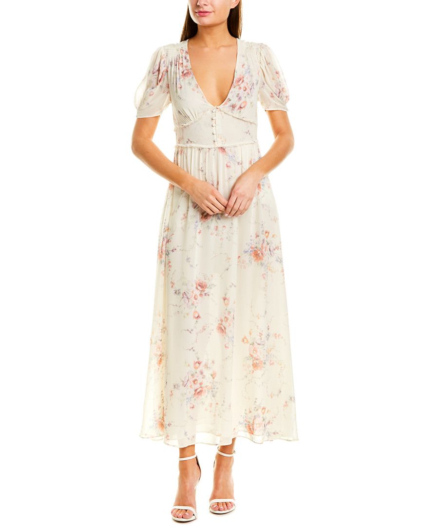 Loveshackfancy V-Neck Silk Midi Dress Women's White Xs | eBay