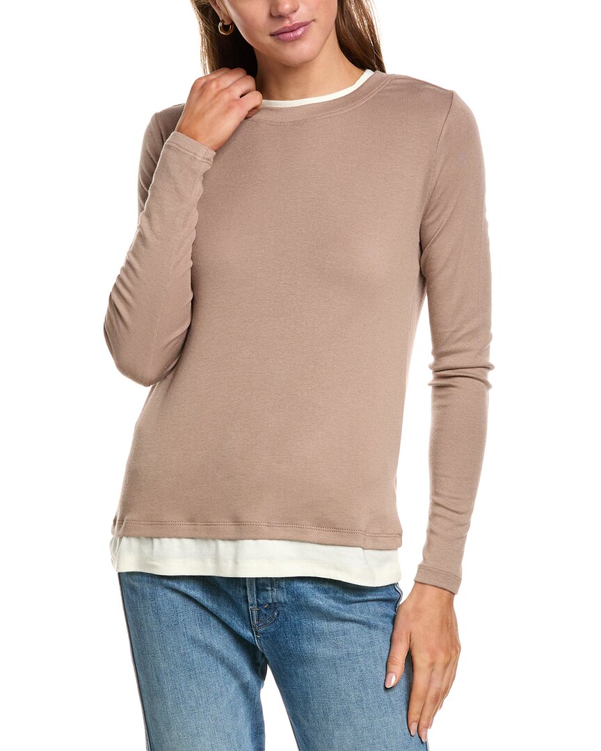 Three Dots Veronica Layered Long Sleeve Tee In Grey
