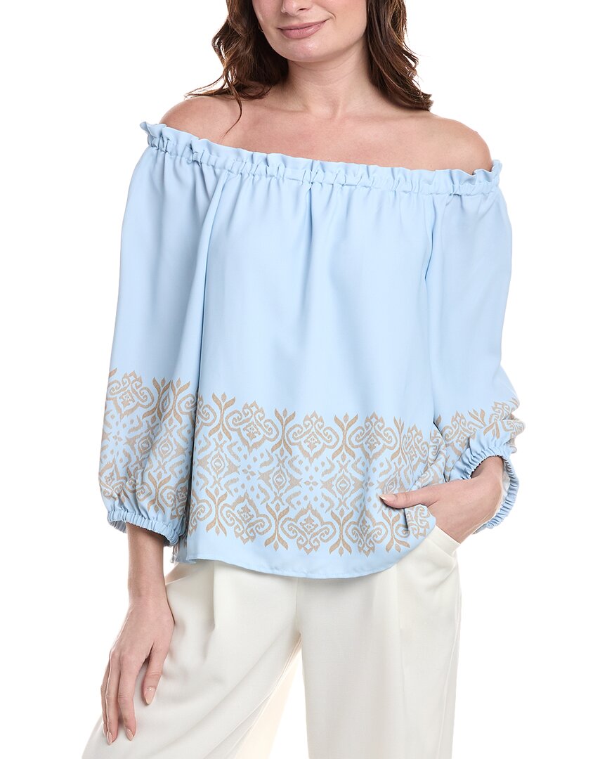 Vince Camuto Border Print Off The Shoulder Top In Blue