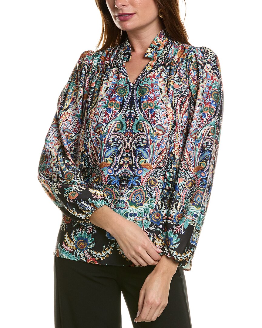 T Tahari Women's Printed Satin Button-front Top In Blue