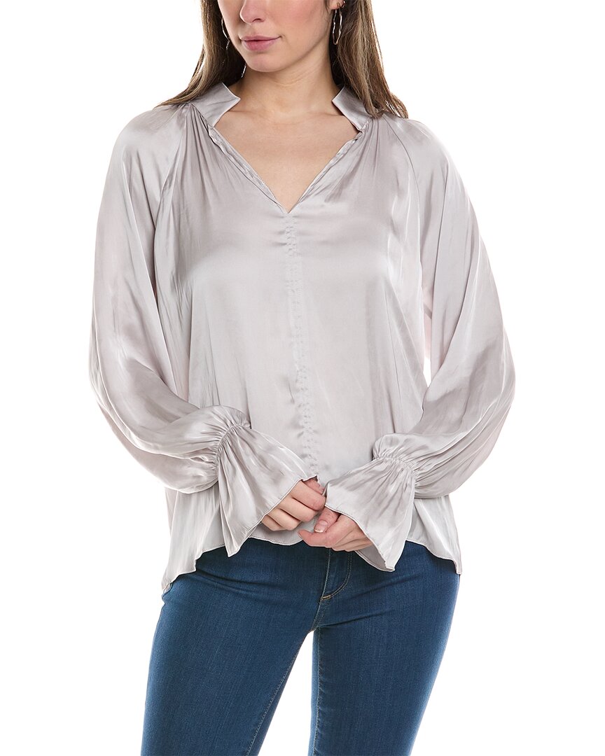 Shop Lola And Sophie Lola & Sophie Vintage Satin Peasant Blouse In Grey