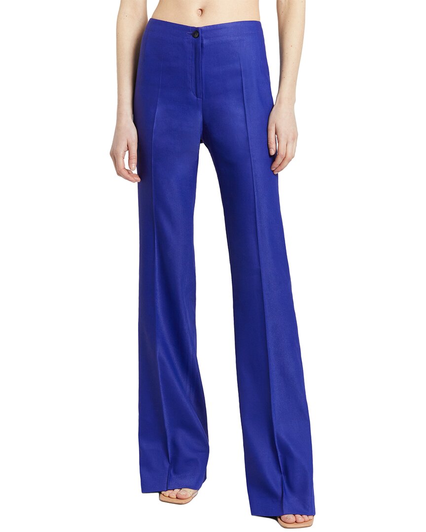 Santorelli Isabelle Flared Linen-blend Pant In Blue