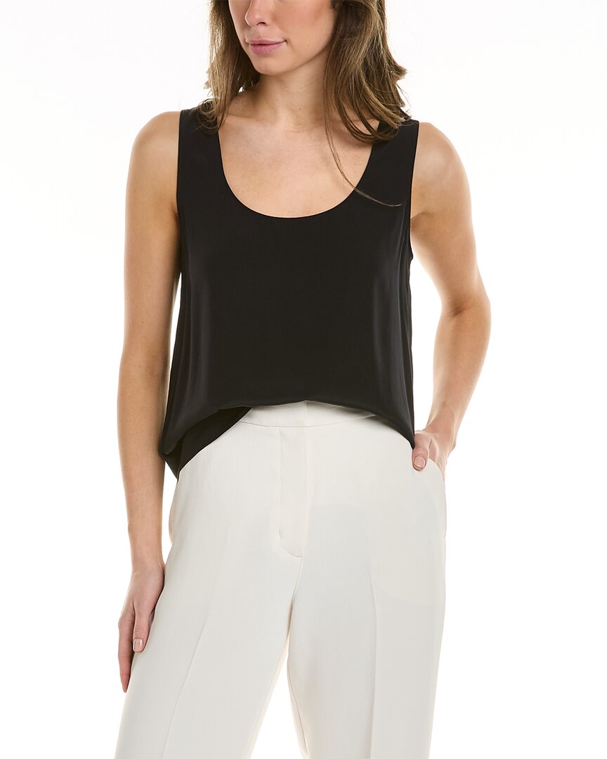 St John Liquid Satin Round Neck Shell In Black