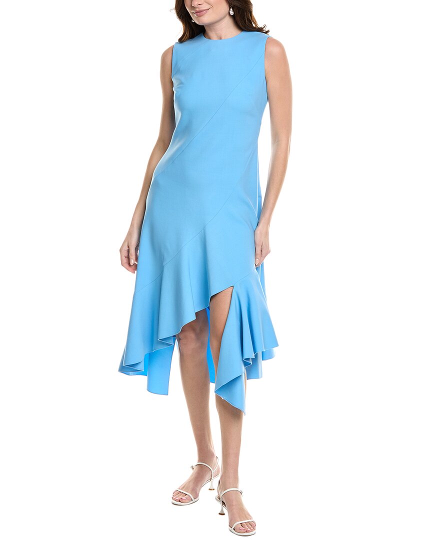 Shop Oscar De La Renta Tiered Hem Wool-blend Midi Dress In Blue