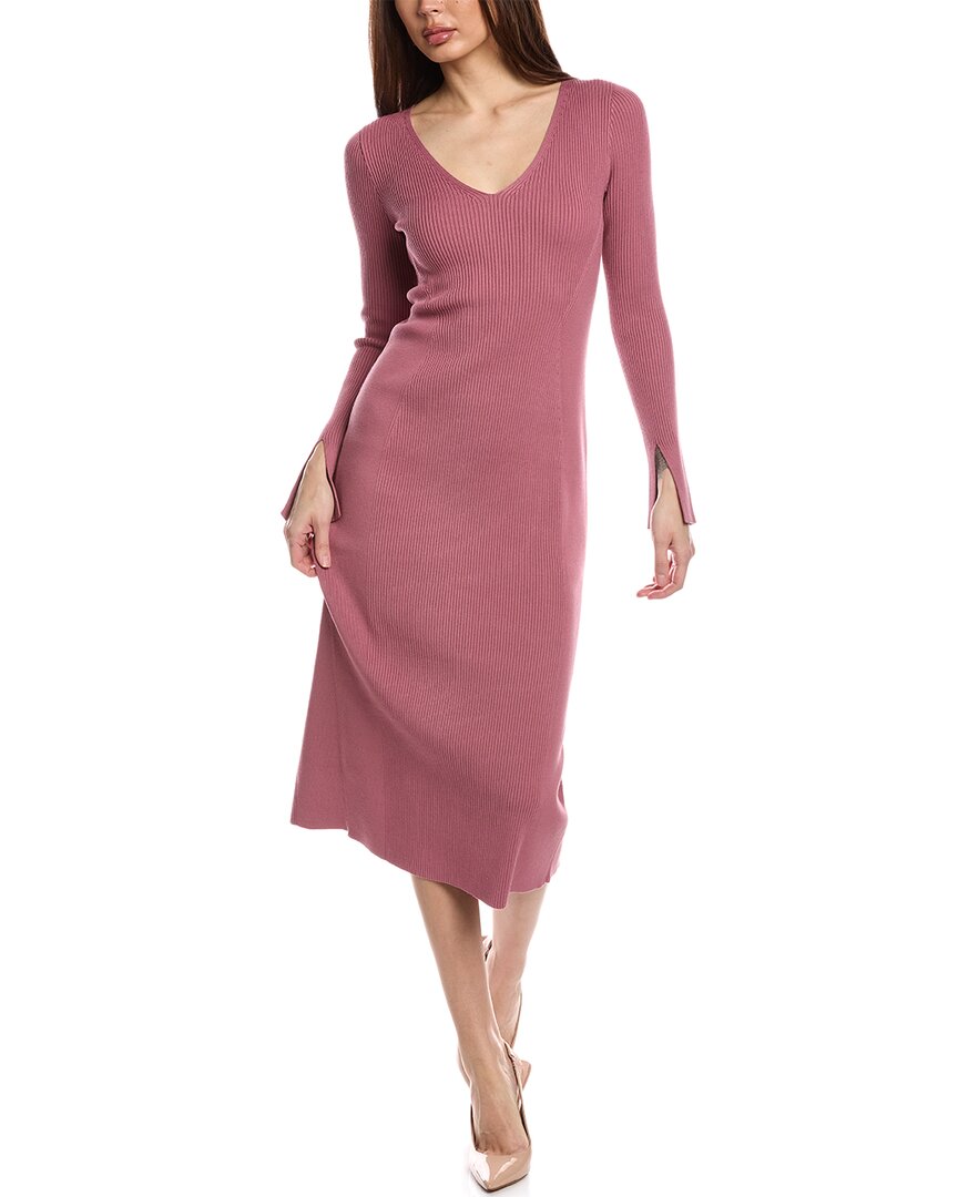 Hugo Boss Boss Formina Rib Long Sleeve Dress In Red