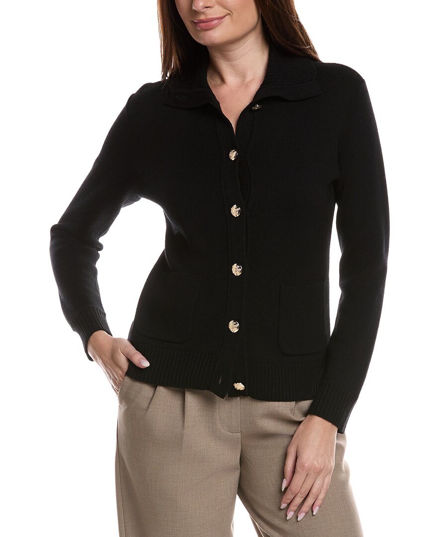 Bruno Magli Merino Wool Epaulet Sweater Jacket In Black