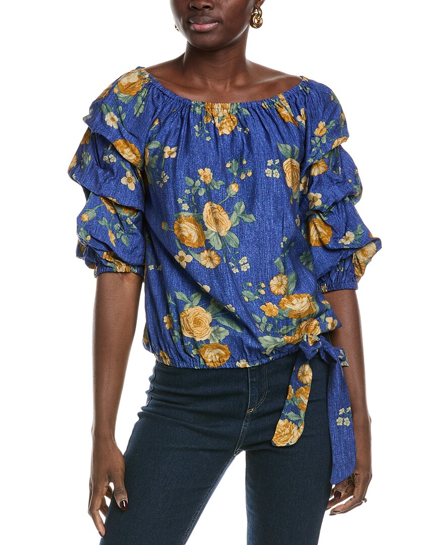Vince Camuto Floral Off The Shoulder Bubble Sleeve Top In Blue
