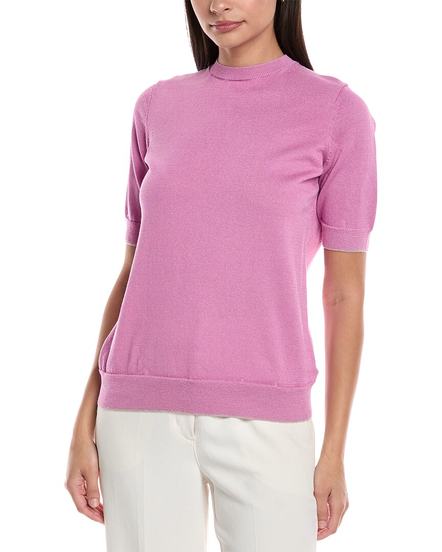 Lafayette 148 New York Short Sleeve Wool-blend Sweater In Pink