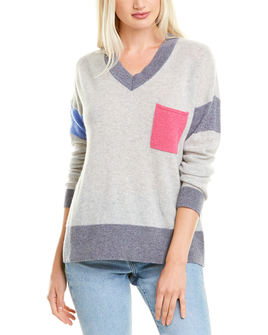 Hannah Rose Pocket Colorblocked Cashmere Sweater Women's Grey M | eBay