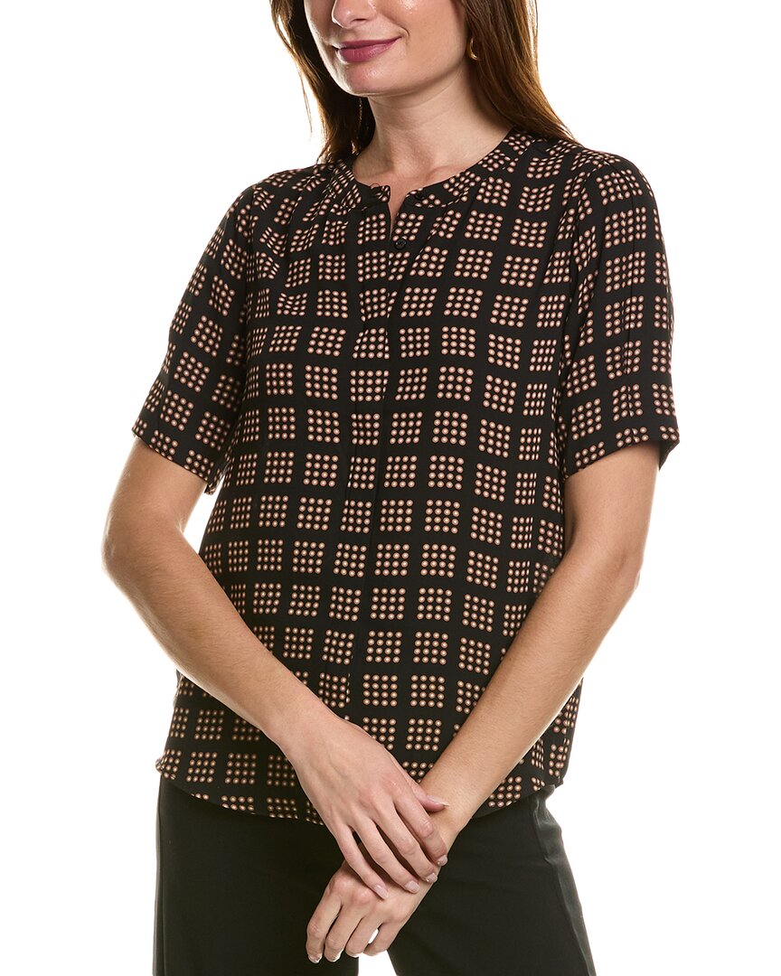 T Tahari Printed Mandarin Collar Top In Black
