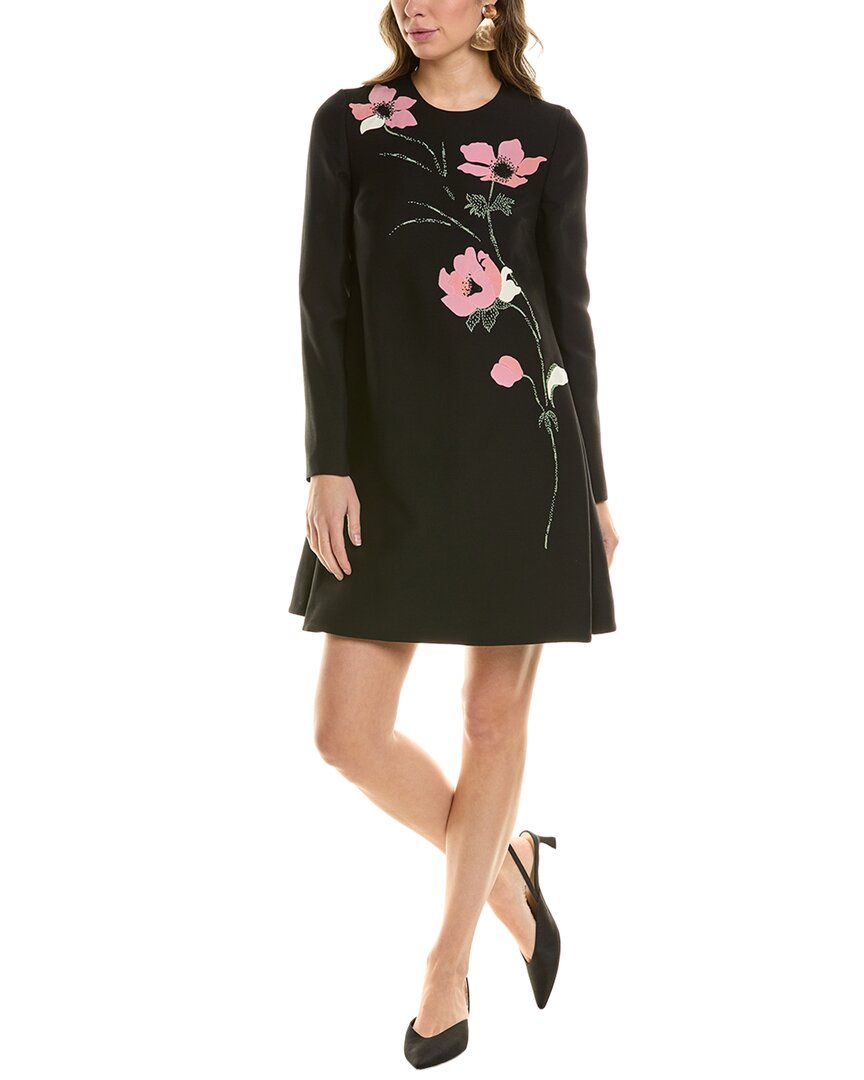 Valentino Embroidery Straight Dress In Black