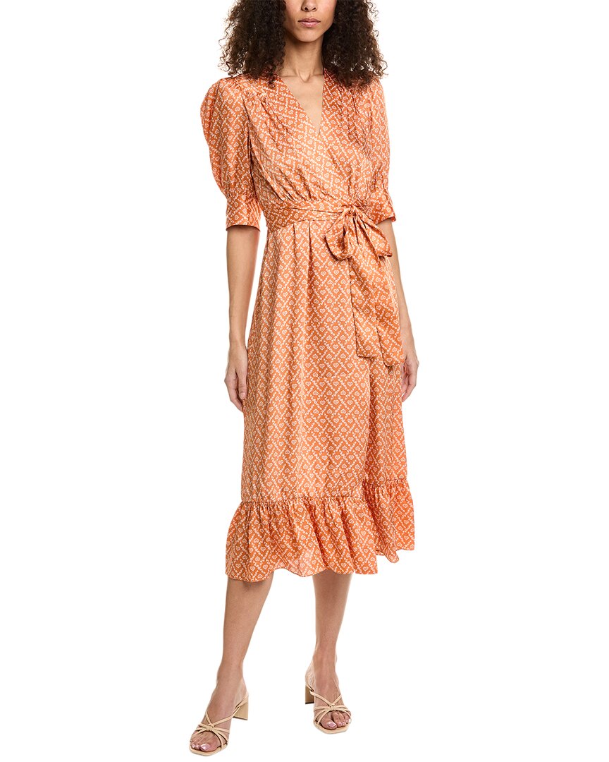 Shop Sandro Puff Sleeve Wrap Dress In Orange