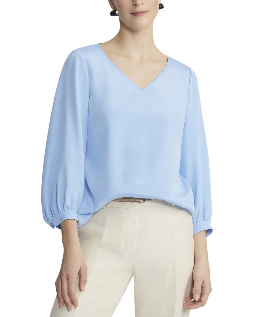 Lafayette 148 New York Lantern Sleeve V-neck Silk-blend Blouse