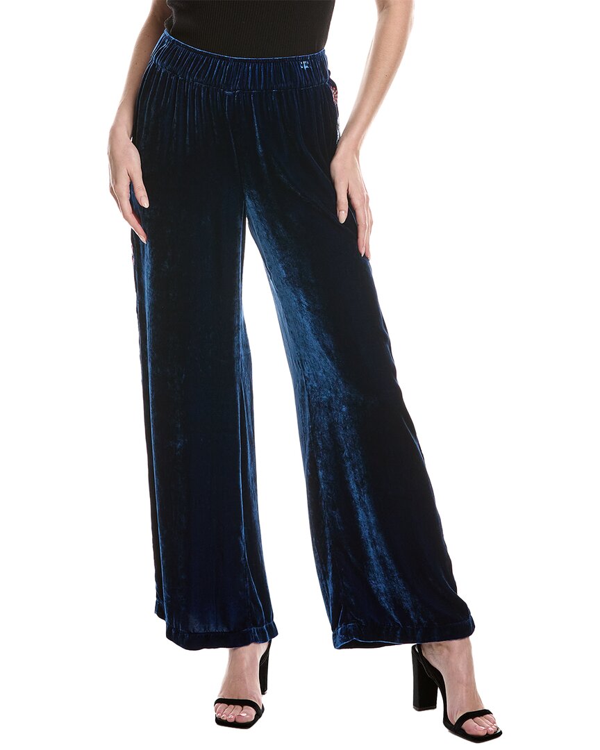 Johnny Was Nikkola Velvet Silk-blend Wide Leg Pant In Blue