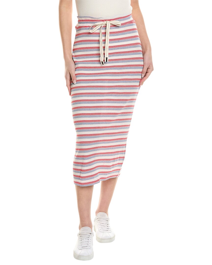 Shop Stateside Textured Thermal Stripe Drawstring Tube Midi Skirt In Beige