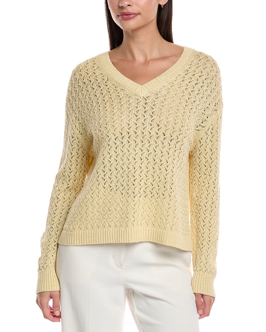 Lafayette 148 New York Cabled V-neck Linen & Silk-blend Sweater In Gold