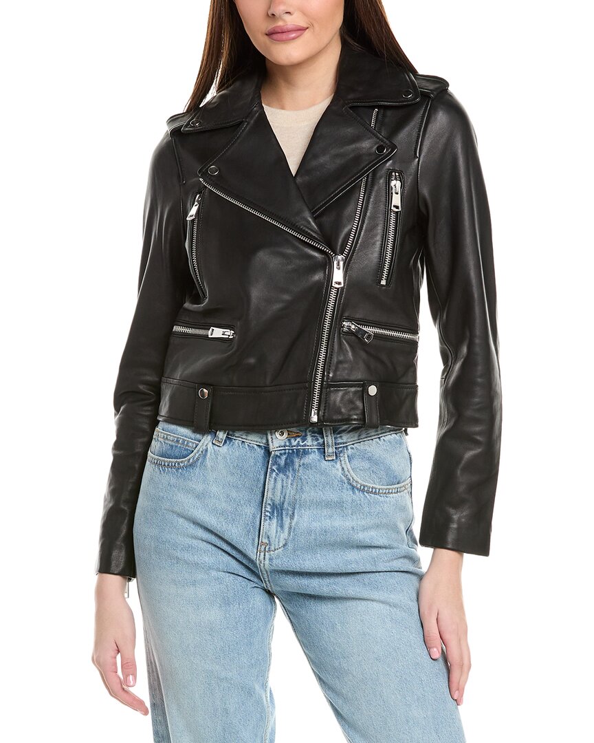 Reiss Santiago Leather Biker Jacket In Black