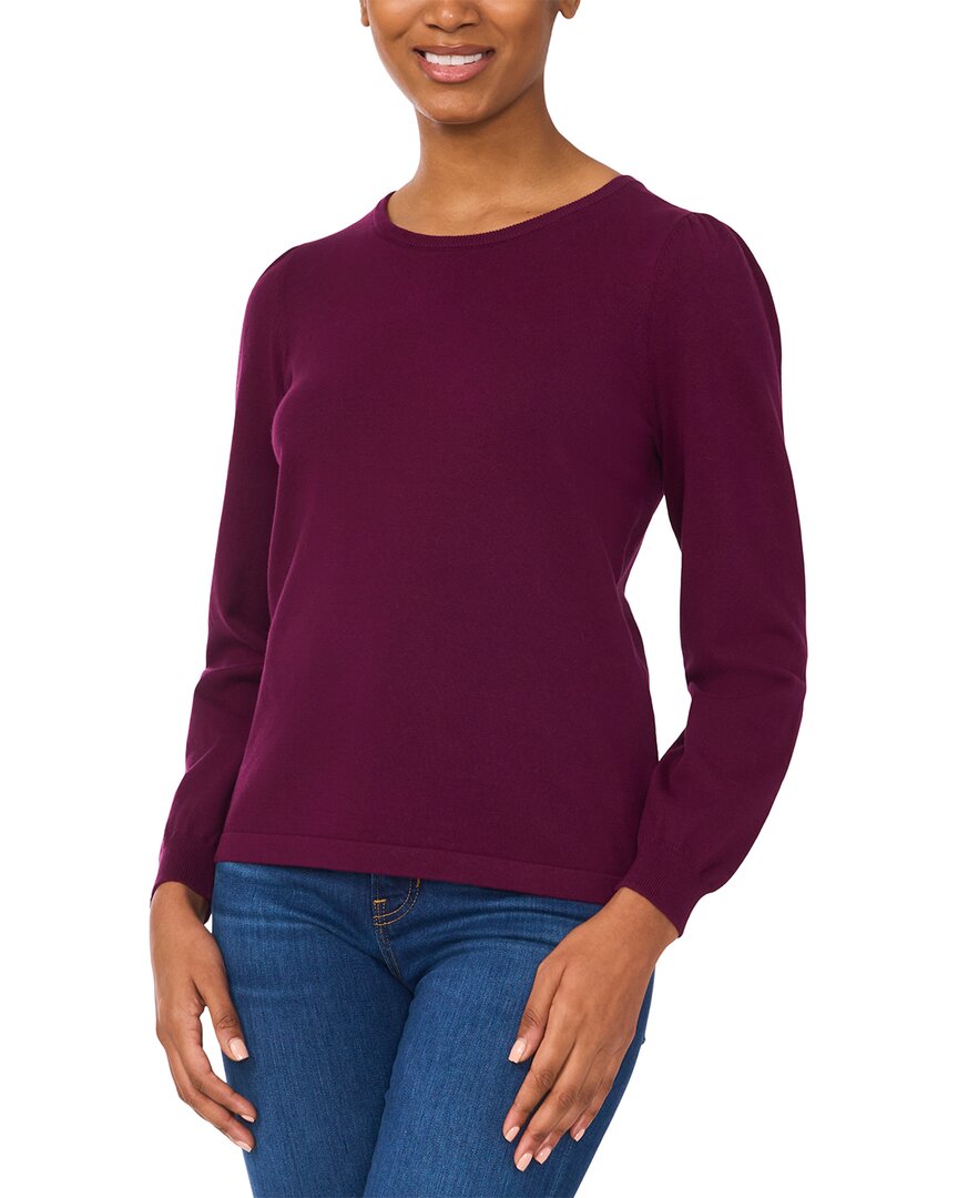 CECE CECE LONG SLEEVE CREW NECK SWEATER WITH CENTER BACK PEARL BUTTON SWEATER