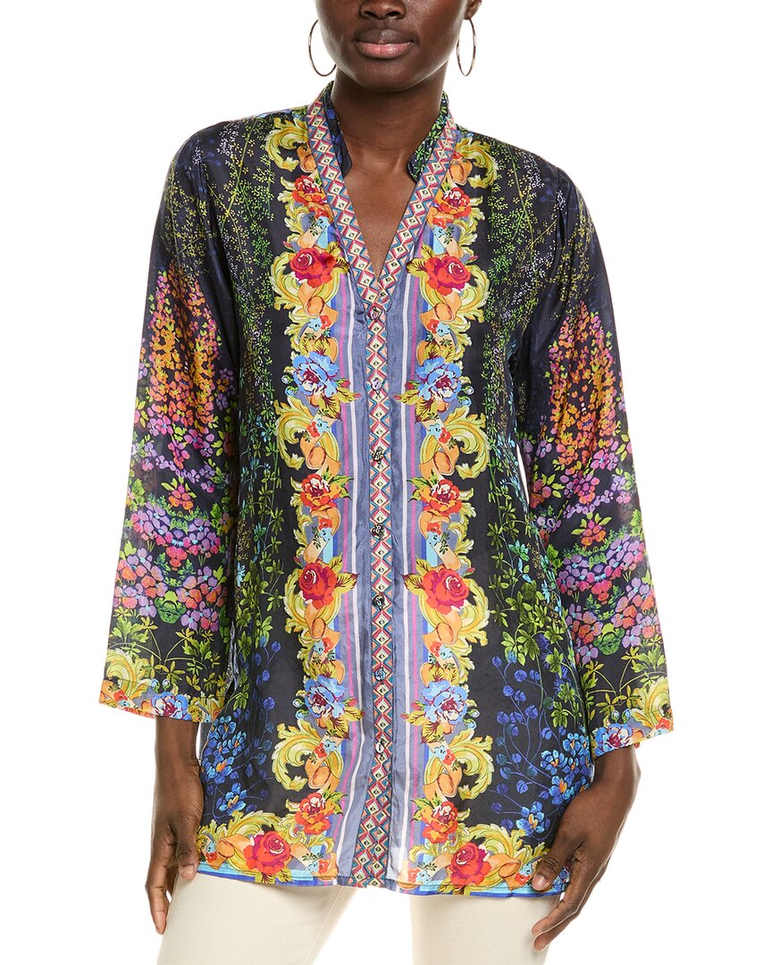 Johnny Was Tali Silk Mixed Print Tunic In Blue