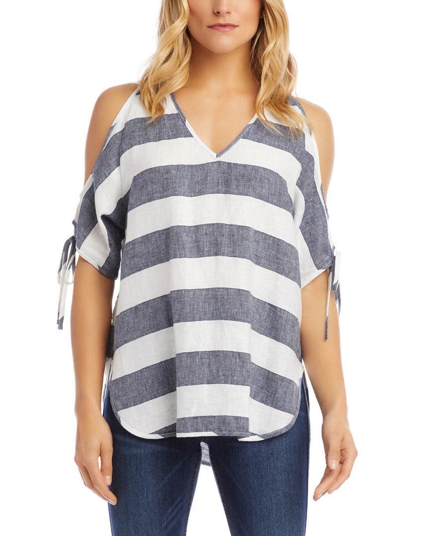 Image of Karen Kane Cold Shoulder Tie-Sleeve Linen-Blend Top