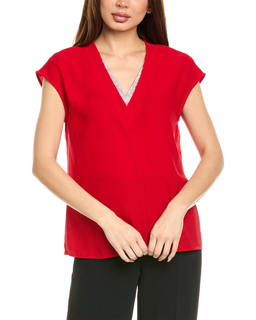 Vince Camuto V Neck Extended Shoulder Blouse W Rhi In Red