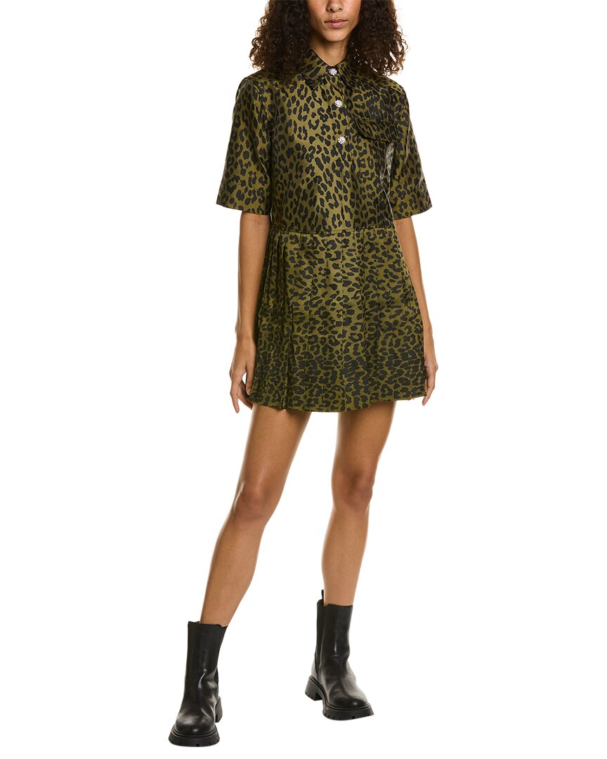 Ganni Jacquard Mini Dress In Green | ModeSens