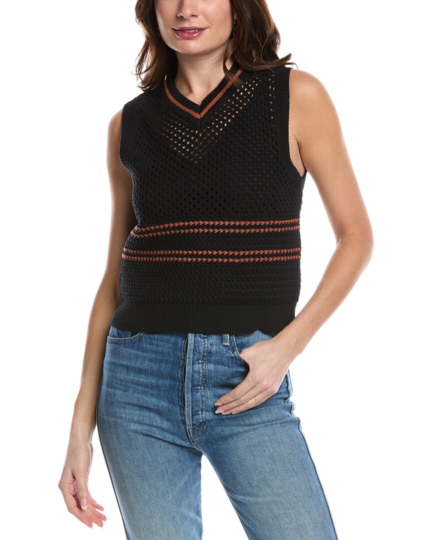 Re/done Crochet Mesh Cotton Vest In Black