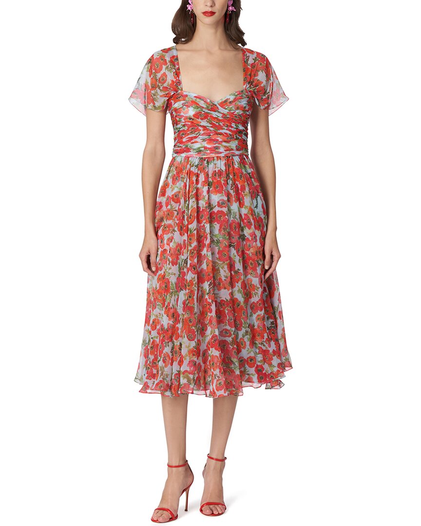 Shop Carolina Herrera Cap Sleeve Gathered Bustier Silk Midi Dress