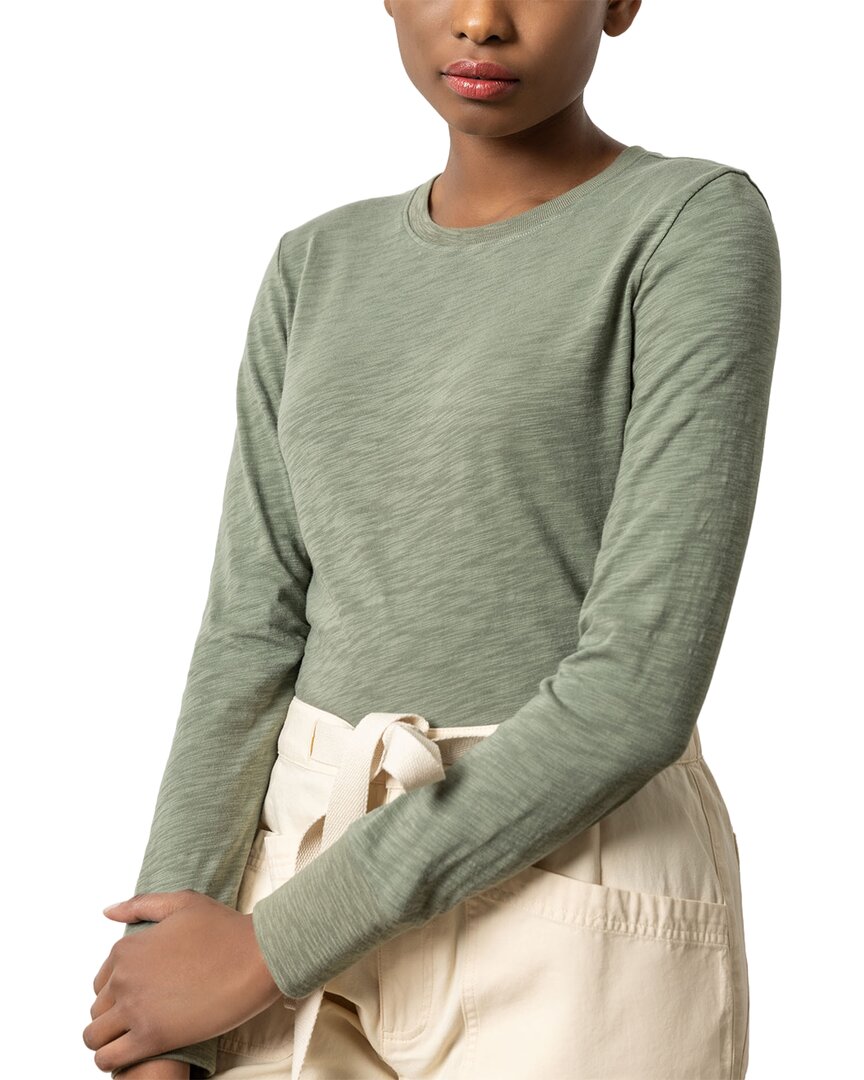 Lilla P Ribbed Cuff Crewneck Top In Green