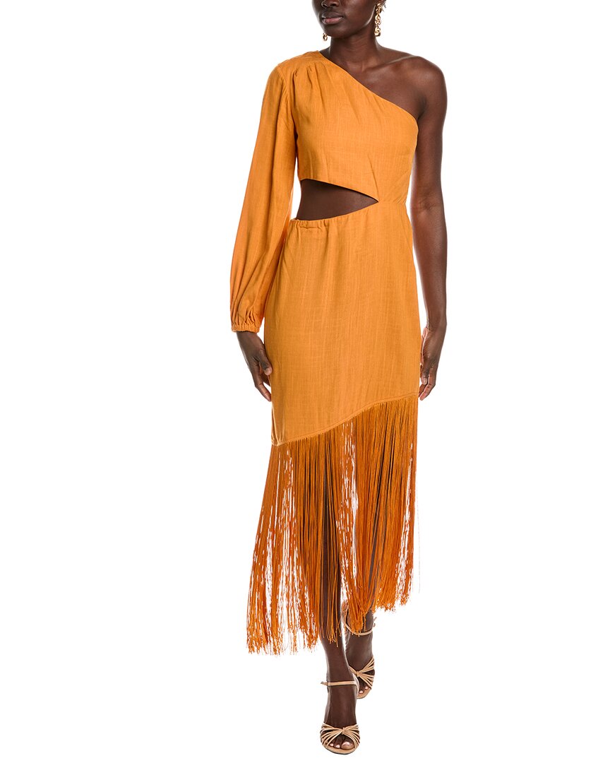 Le Superbe Fringe With Benefits Linen-blend Maxi Dress In Orange