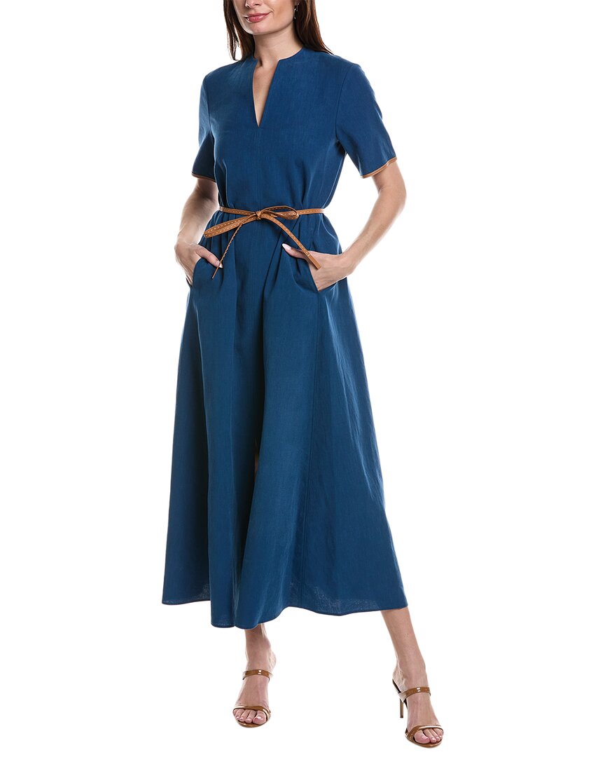Pre-owned Lafayette 148 York Raleigh Linen Dress Women's In Blue