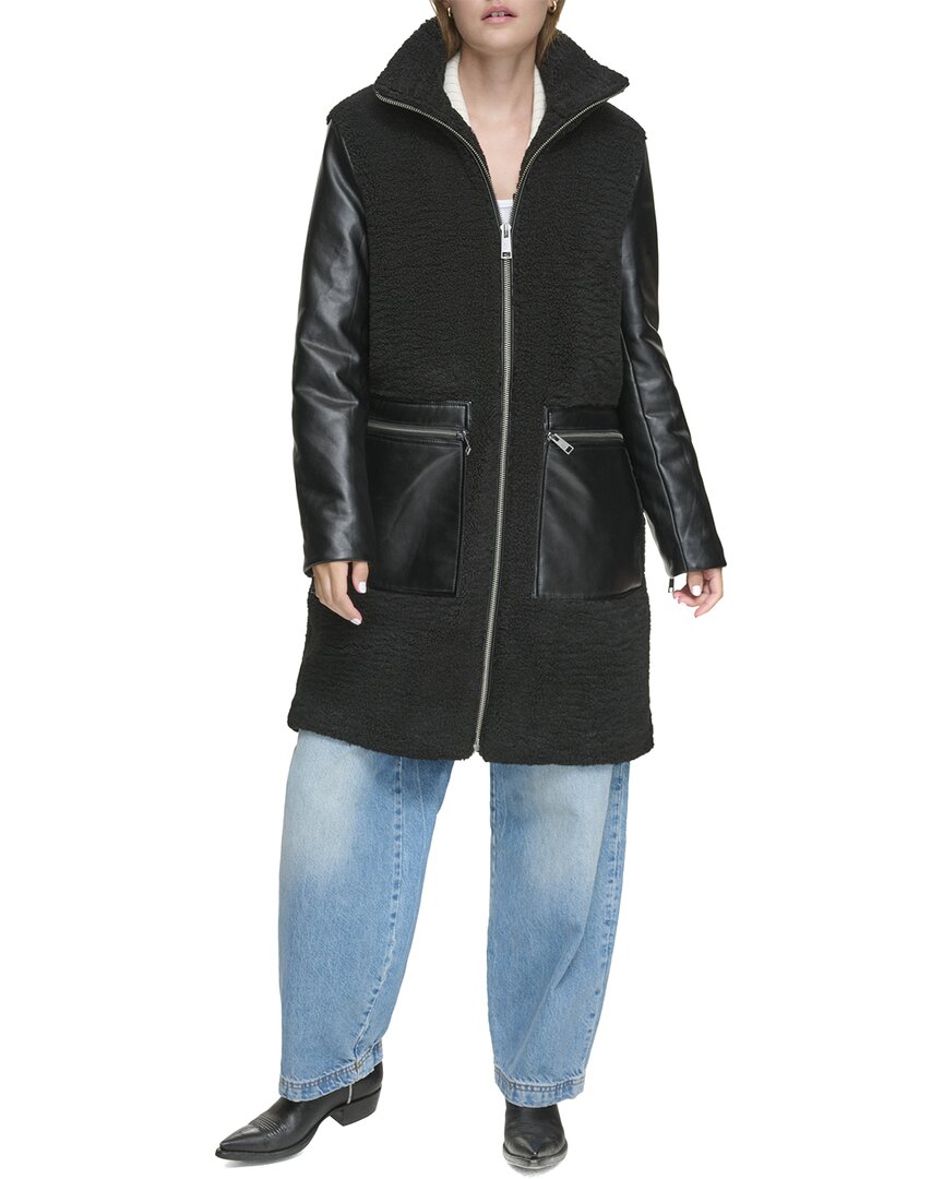 Shop Andrew Marc Marc New York Tunis Pleather Trimmed Sherpa Coat