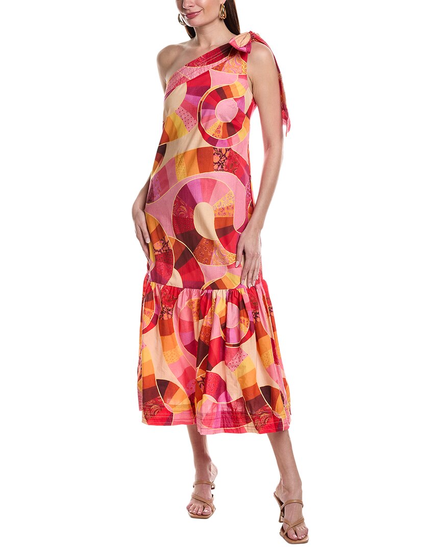 Shop Farm Rio Patch Twirl One-shoulder Maxi Dress In Pink