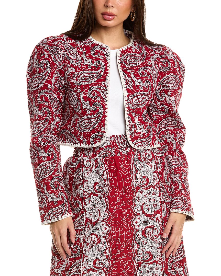 Shop Sea Ny Theodora Paisley Quilted Cropped Jacket In Red
