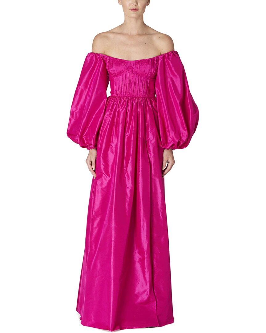 Shop Carolina Herrera Off Shoulder Balloon Sleeve Silk Gown