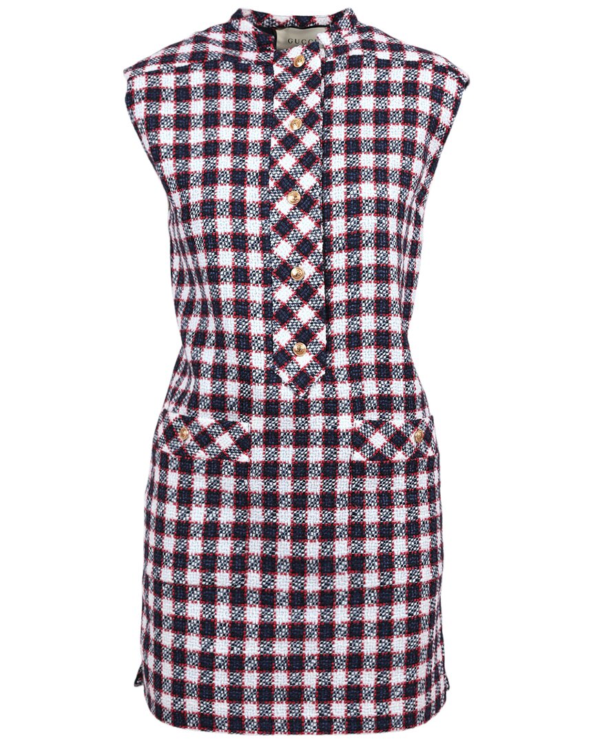 Shop Gucci Sylvie Vichy Wool-blend Mini Dress