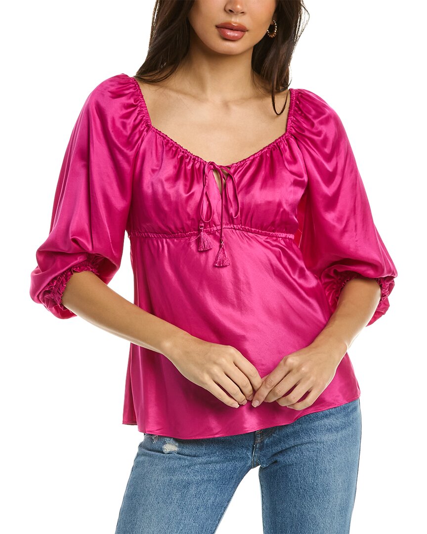 Hale Bob Tie-front Silk-blend Top In Pink