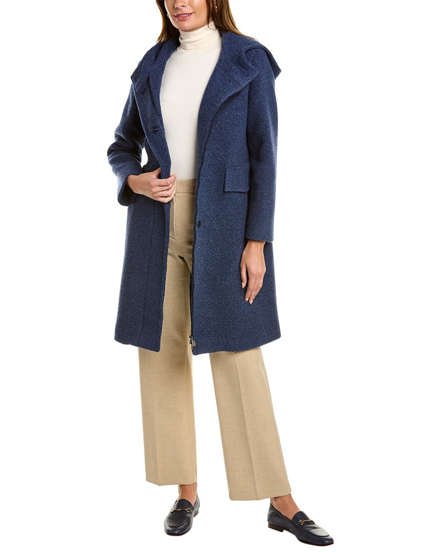 Shop Cinzia Rocca Icons Hooded Wool-blend Coat In Blue
