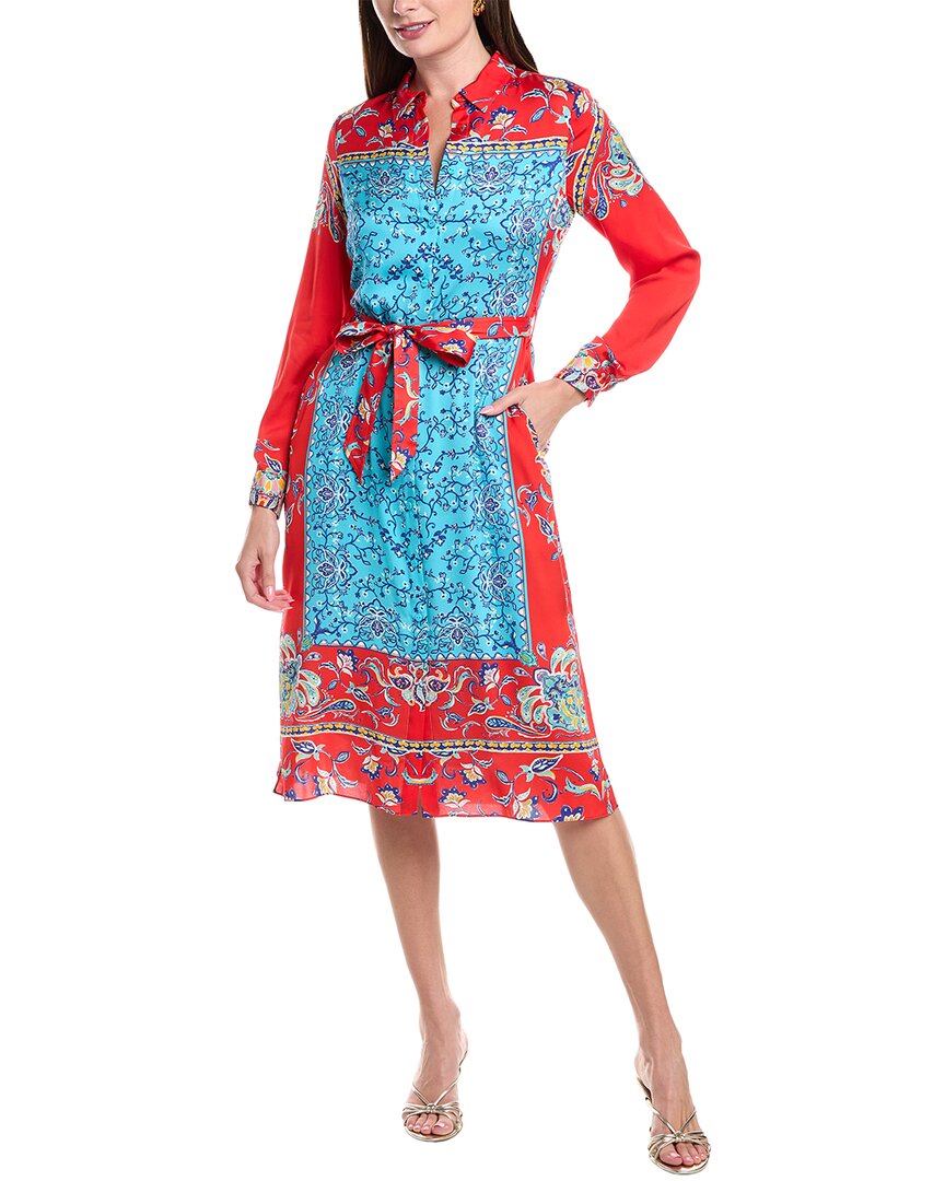 Elie Tahari The Paulina Isle Of Capri Silk-blend Shirtdress In Red