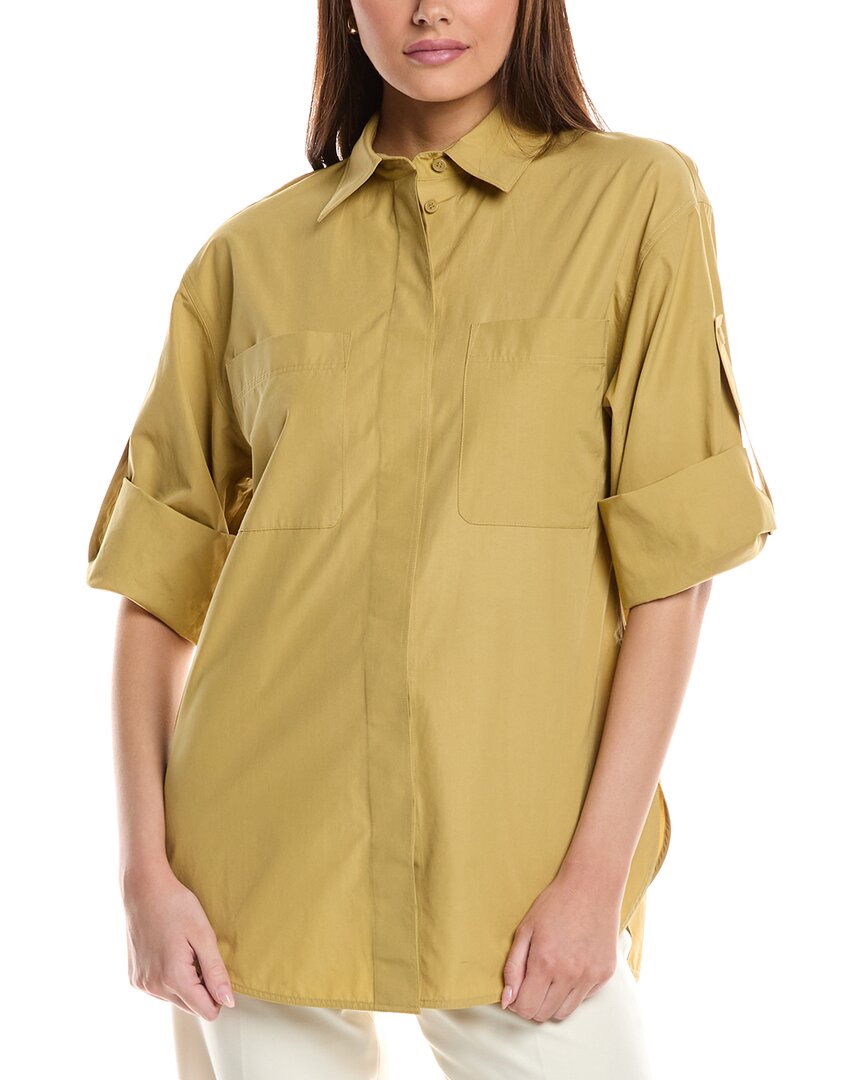 Lafayette 148 New York Tab Sleeve Patch Pocket Shirt In Beige