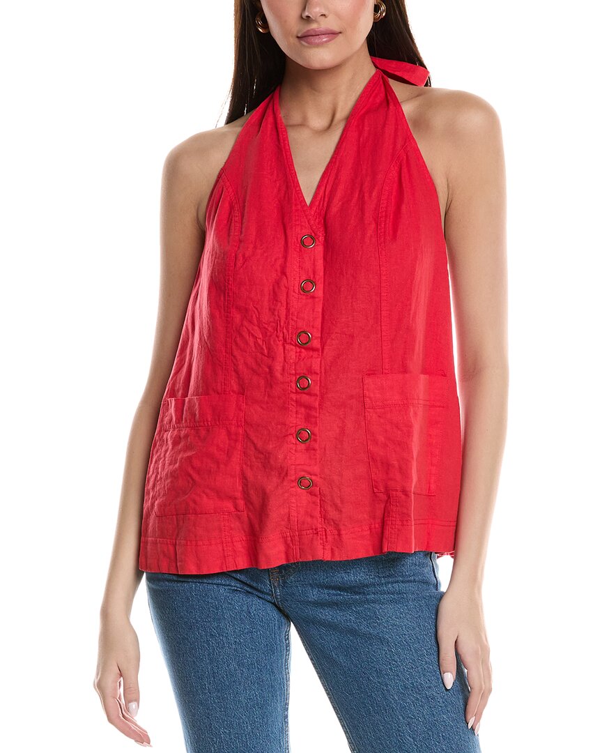 Free People Scout Linen-blend Halter Top In Red